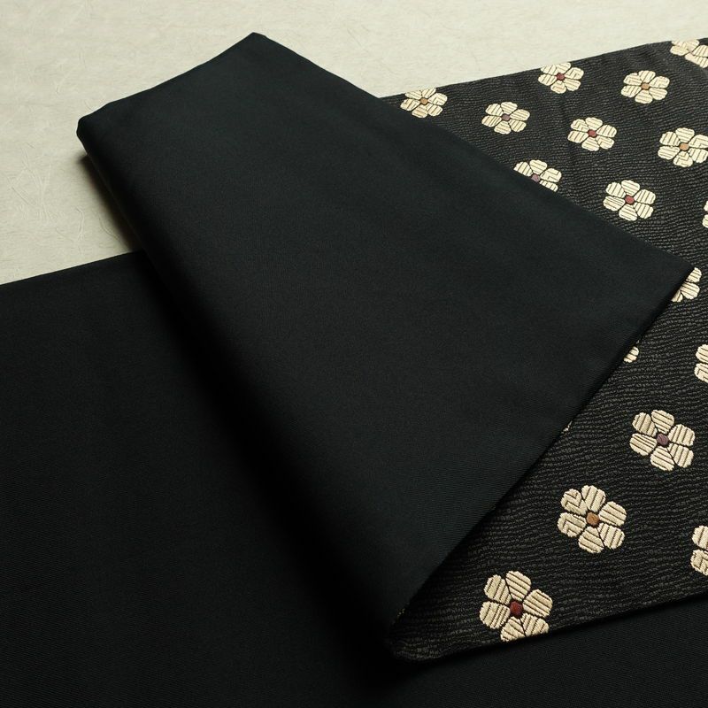 袋帯 六通柄 良品 一般用 正絹 花柄 リサイクル帯 帯 モダン 洒落 黒_画像7