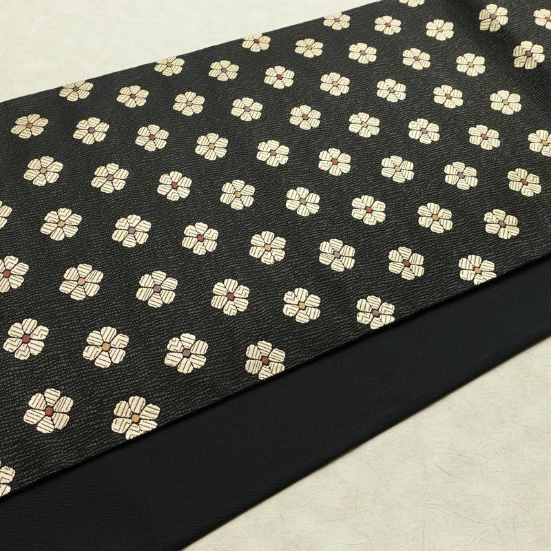 袋帯 六通柄 良品 一般用 正絹 花柄 リサイクル帯 帯 モダン 洒落 黒_画像9