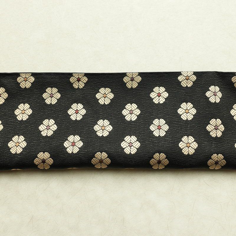袋帯 六通柄 良品 一般用 正絹 花柄 リサイクル帯 帯 モダン 洒落 黒_画像12