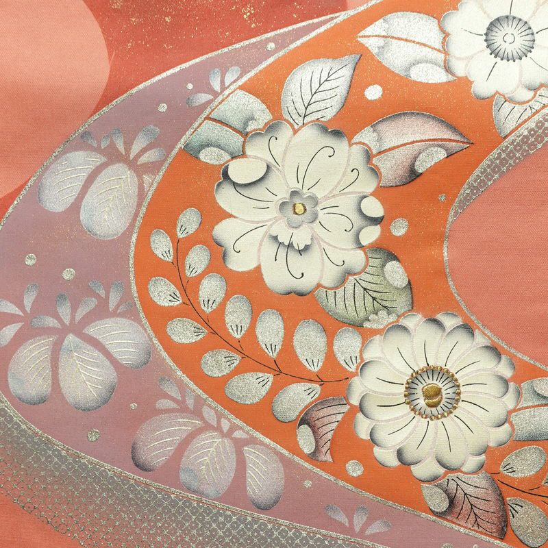 名古屋帯 太鼓柄 正絹 花柄 通し仕立て なごや帯 リサイクル帯 帯 刺繍 箔 ピンク_画像2