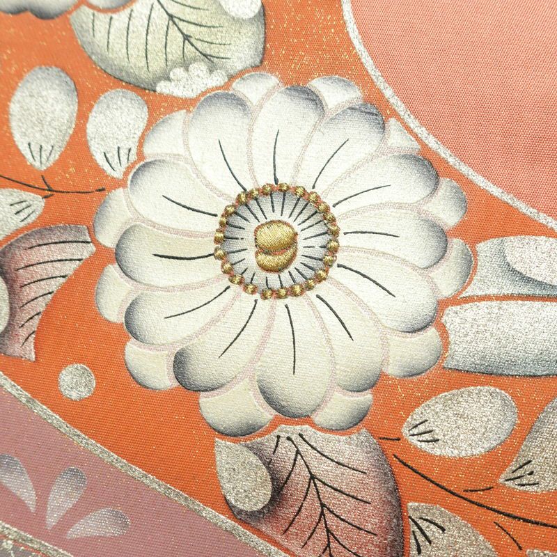 名古屋帯 太鼓柄 正絹 花柄 通し仕立て なごや帯 リサイクル帯 帯 刺繍 箔 ピンク_画像3