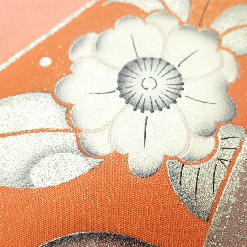 名古屋帯 太鼓柄 正絹 花柄 通し仕立て なごや帯 リサイクル帯 帯 刺繍 箔 ピンク_画像5
