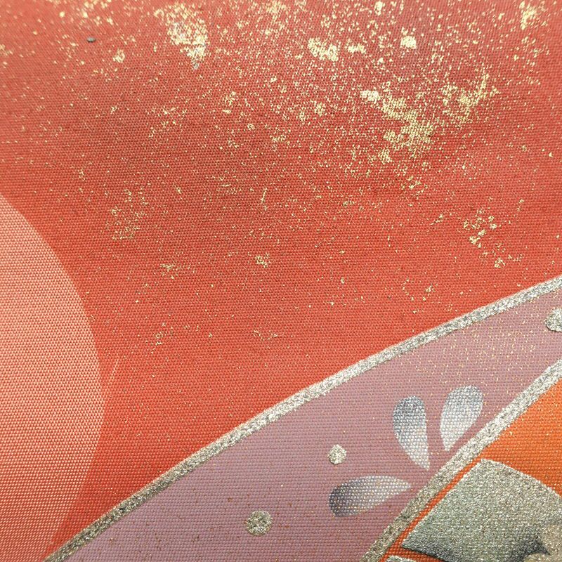 名古屋帯 太鼓柄 正絹 花柄 通し仕立て なごや帯 リサイクル帯 帯 刺繍 箔 ピンク_画像6