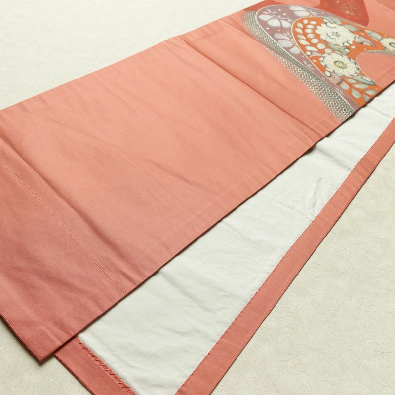名古屋帯 太鼓柄 正絹 花柄 通し仕立て なごや帯 リサイクル帯 帯 刺繍 箔 ピンク_画像10