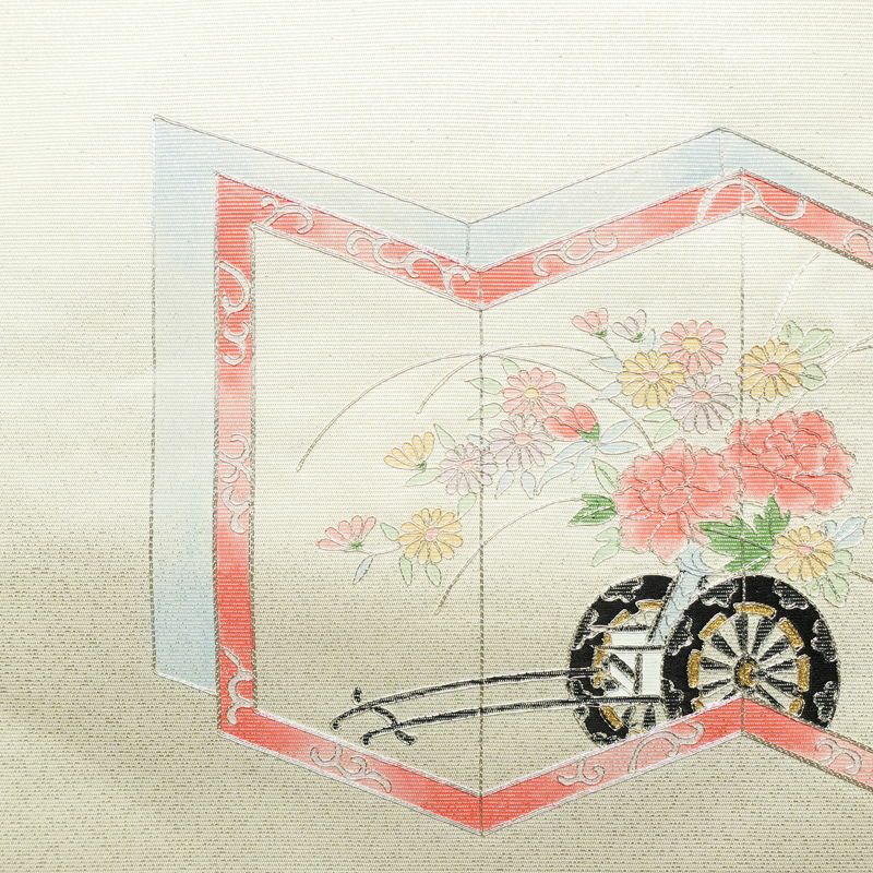 名古屋帯 太鼓柄 正絹 古典柄 名古屋仕立て なごや帯 リサイクル帯 帯 菊 白_画像2