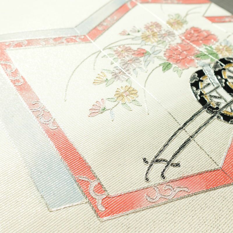 名古屋帯 太鼓柄 正絹 古典柄 名古屋仕立て なごや帯 リサイクル帯 帯 菊 白_画像3