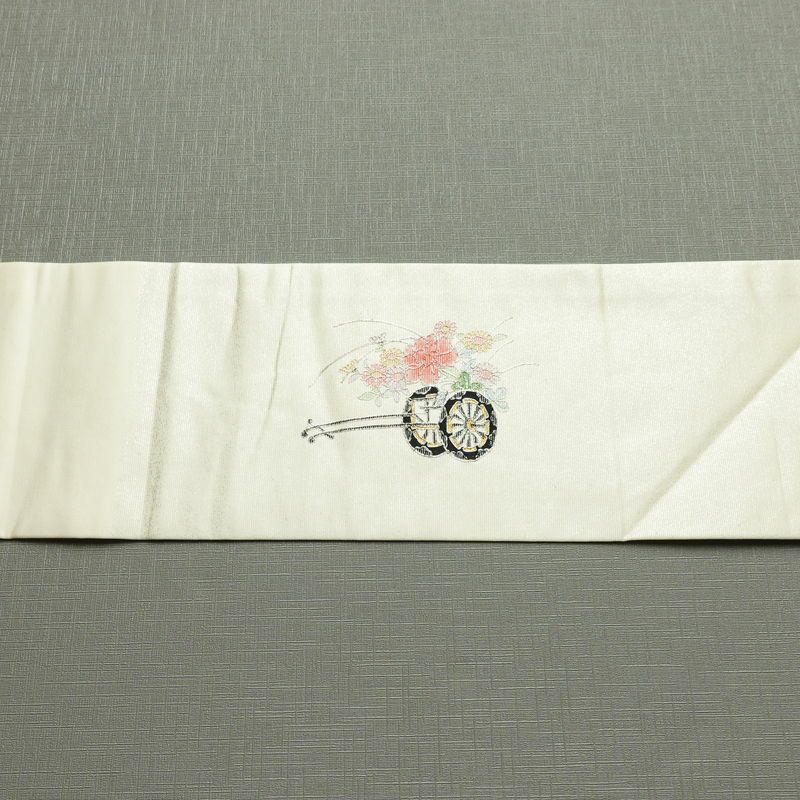 名古屋帯 太鼓柄 正絹 古典柄 名古屋仕立て なごや帯 リサイクル帯 帯 菊 白_画像15