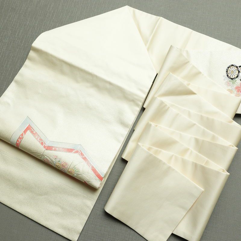 名古屋帯 太鼓柄 正絹 古典柄 名古屋仕立て なごや帯 リサイクル帯 帯 菊 白_画像17