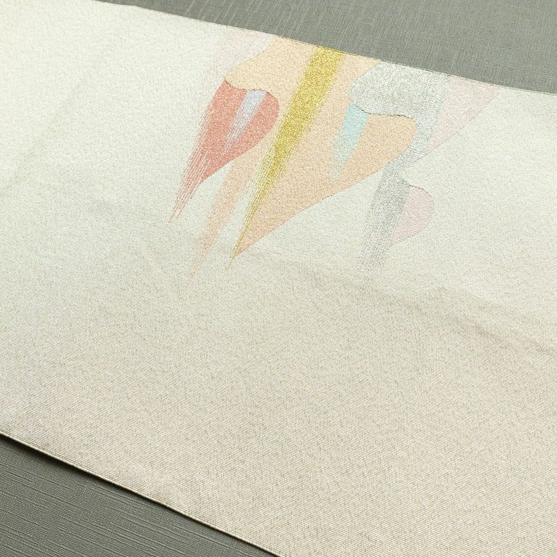 名古屋帯 太鼓柄 つづれ織 正絹 流水・波柄 松葉仕立て なごや帯 リサイクル帯 帯 シンプル 金・銀_画像16