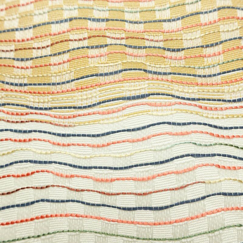 袋帯 市楽波筬織 六通柄 美品 一般用 正絹 縞柄・線柄 リサイクル帯 帯 洒落 多色使い_画像6