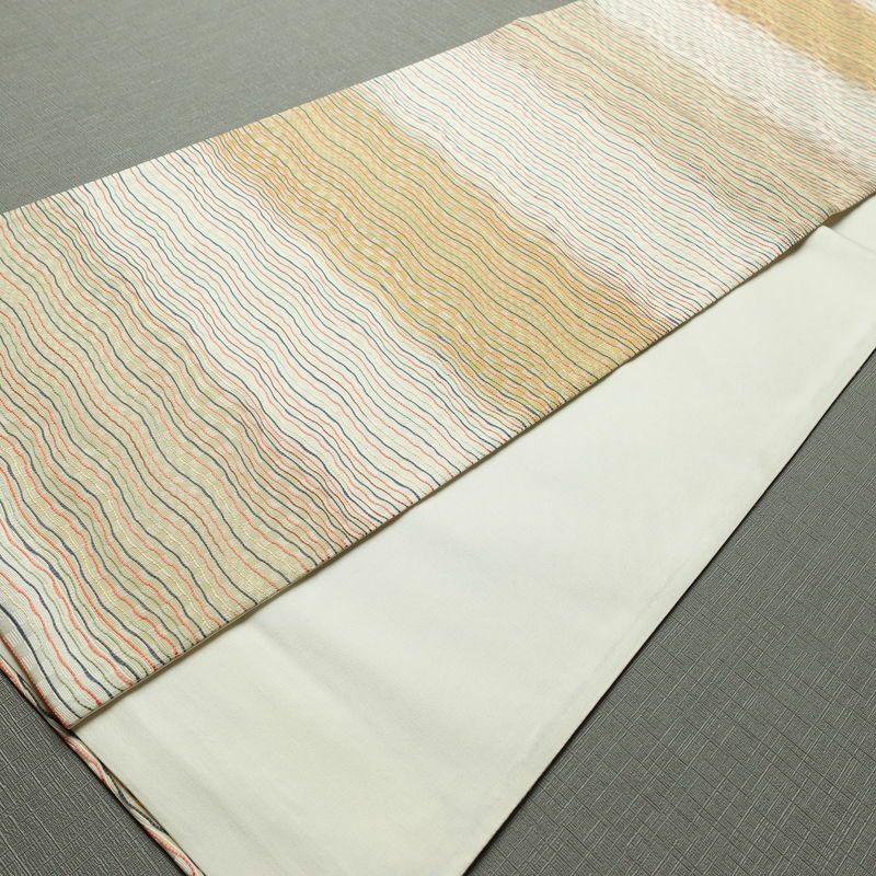 袋帯 市楽波筬織 六通柄 美品 一般用 正絹 縞柄・線柄 リサイクル帯 帯 洒落 多色使い_画像8