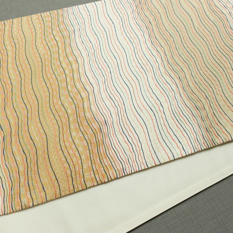 袋帯 市楽波筬織 六通柄 美品 一般用 正絹 縞柄・線柄 リサイクル帯 帯 洒落 多色使い_画像11