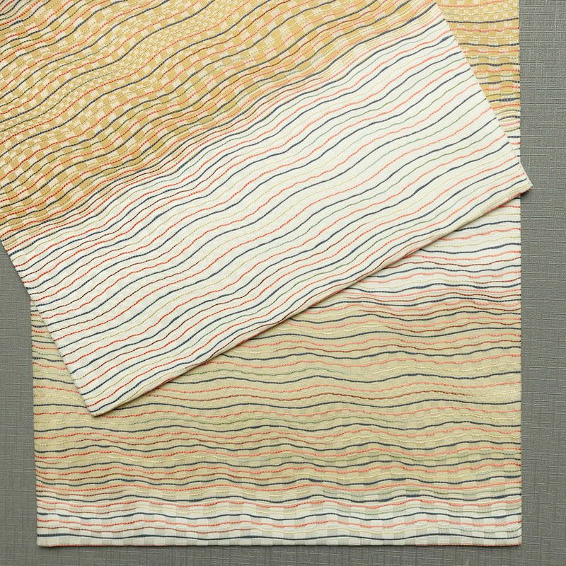 袋帯 市楽波筬織 六通柄 美品 一般用 正絹 縞柄・線柄 リサイクル帯 帯 洒落 多色使い_画像13