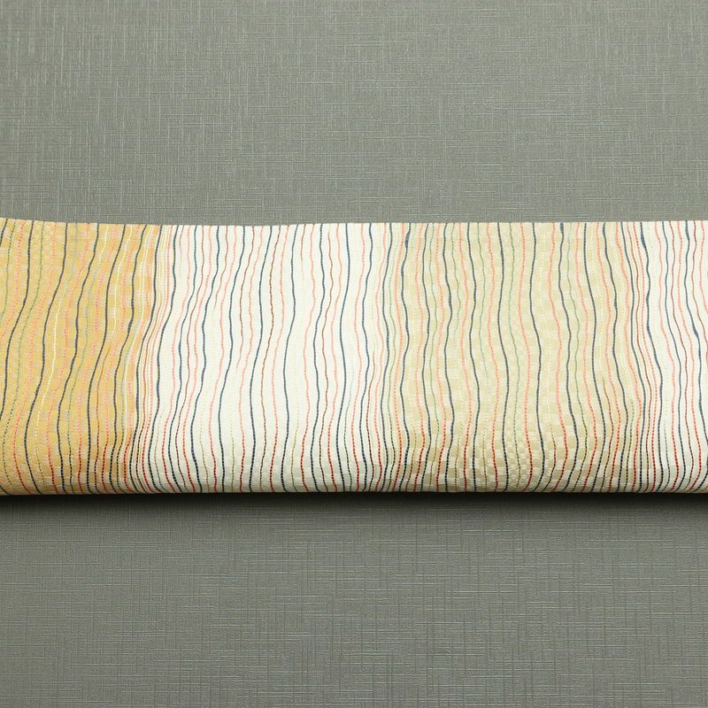 袋帯 市楽波筬織 六通柄 美品 一般用 正絹 縞柄・線柄 リサイクル帯 帯 洒落 多色使い_画像14