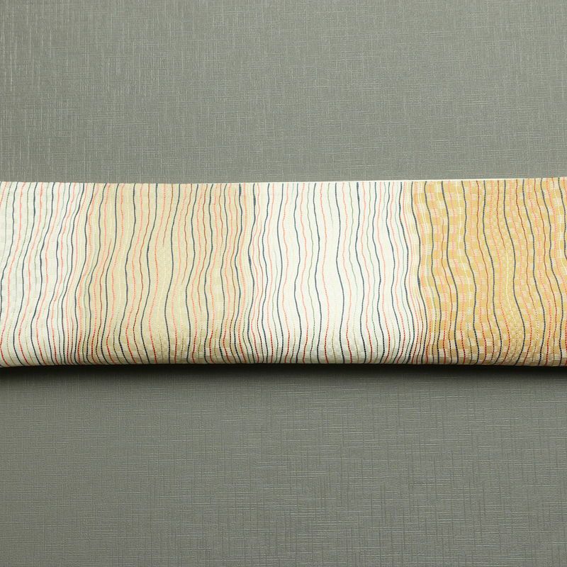 袋帯 市楽波筬織 六通柄 美品 一般用 正絹 縞柄・線柄 リサイクル帯 帯 洒落 多色使い_画像15