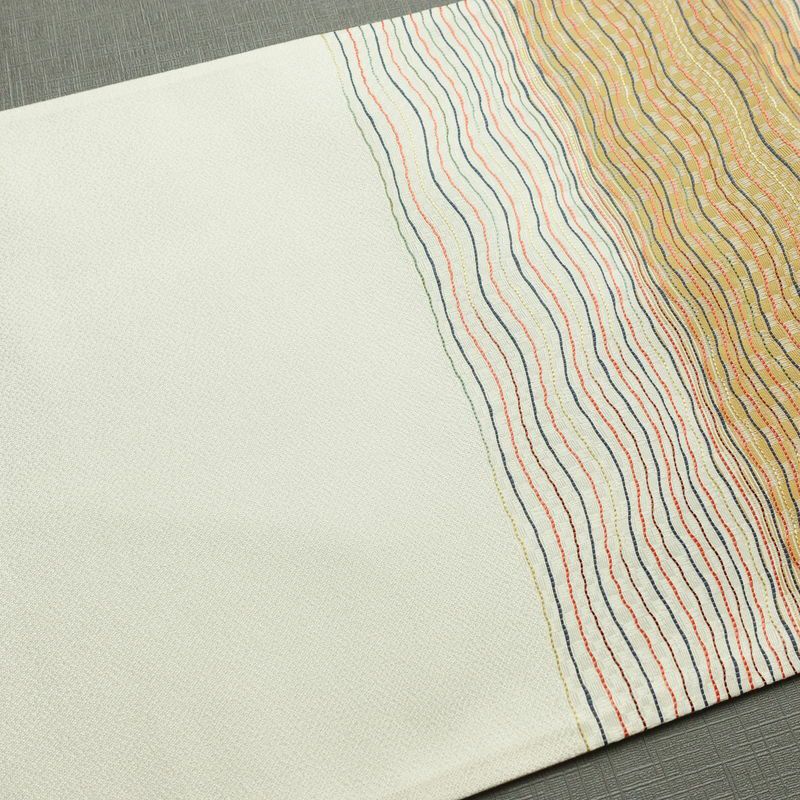 袋帯 市楽波筬織 六通柄 美品 一般用 正絹 縞柄・線柄 リサイクル帯 帯 洒落 多色使い_画像16