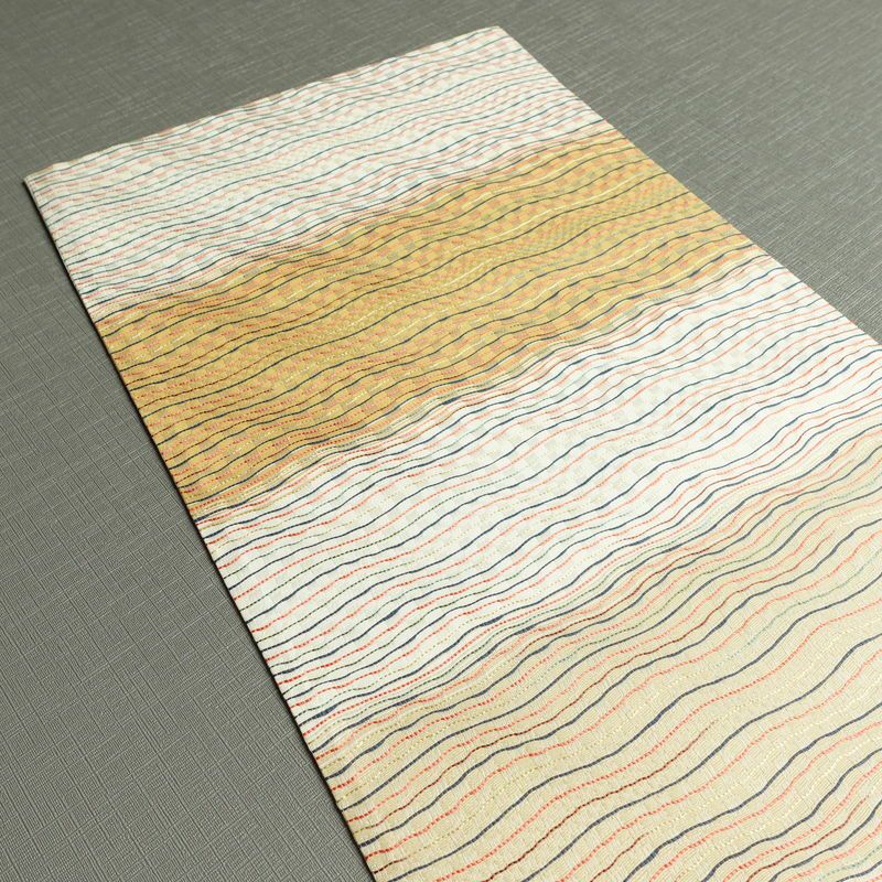 袋帯 市楽波筬織 六通柄 美品 一般用 正絹 縞柄・線柄 リサイクル帯 帯 洒落 多色使い_画像17