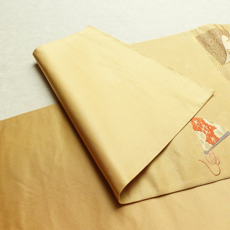 袋帯 太鼓柄 フォーマル用 正絹 古典柄 リサイクル帯 帯 箔 紅葉 梅 菖蒲 松 黄・黄土色_画像10