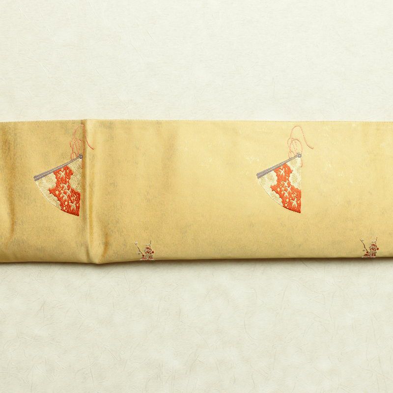 袋帯 太鼓柄 フォーマル用 正絹 古典柄 リサイクル帯 帯 箔 紅葉 梅 菖蒲 松 黄・黄土色_画像17