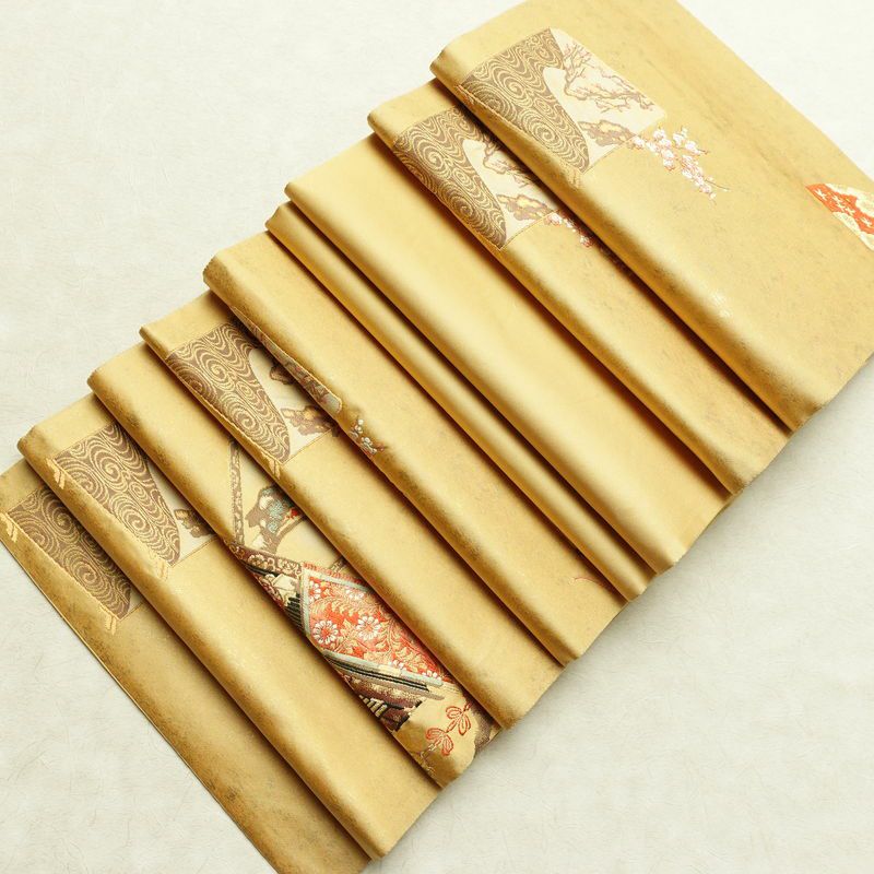 袋帯 太鼓柄 フォーマル用 正絹 古典柄 リサイクル帯 帯 箔 紅葉 梅 菖蒲 松 黄・黄土色_画像20