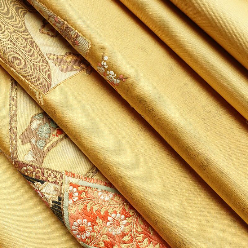 袋帯 太鼓柄 フォーマル用 正絹 古典柄 リサイクル帯 帯 箔 紅葉 梅 菖蒲 松 黄・黄土色_画像21