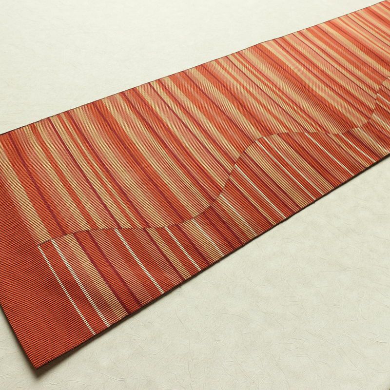 名古屋帯 六通柄 正絹 縞柄・線柄 松葉仕立て なごや帯 リサイクル帯 帯 モダン 茶_画像7