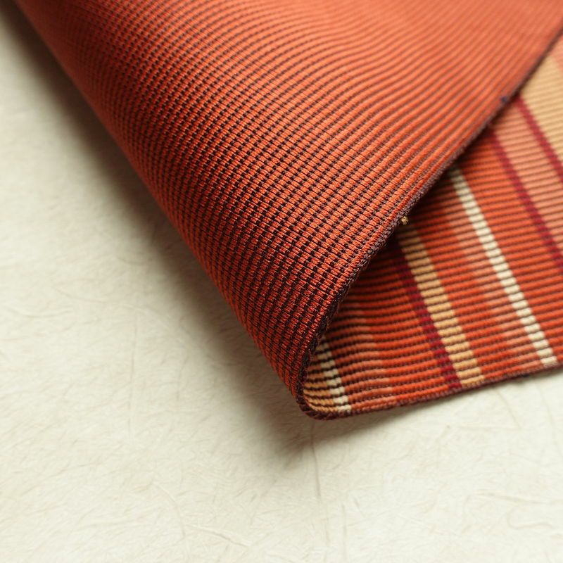 名古屋帯 六通柄 正絹 縞柄・線柄 松葉仕立て なごや帯 リサイクル帯 帯 モダン 茶_画像9