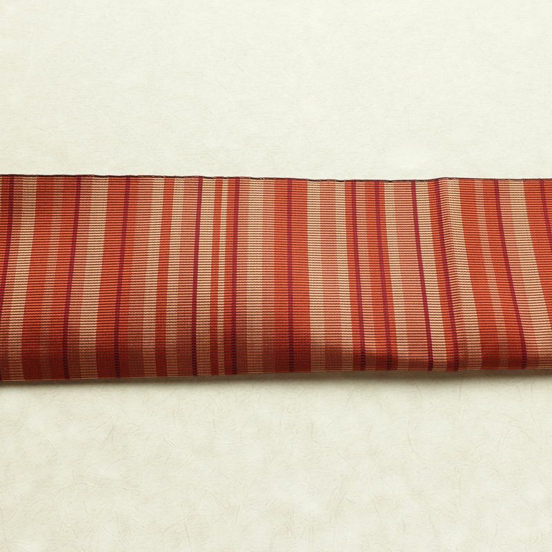 名古屋帯 六通柄 正絹 縞柄・線柄 松葉仕立て なごや帯 リサイクル帯 帯 モダン 茶_画像12