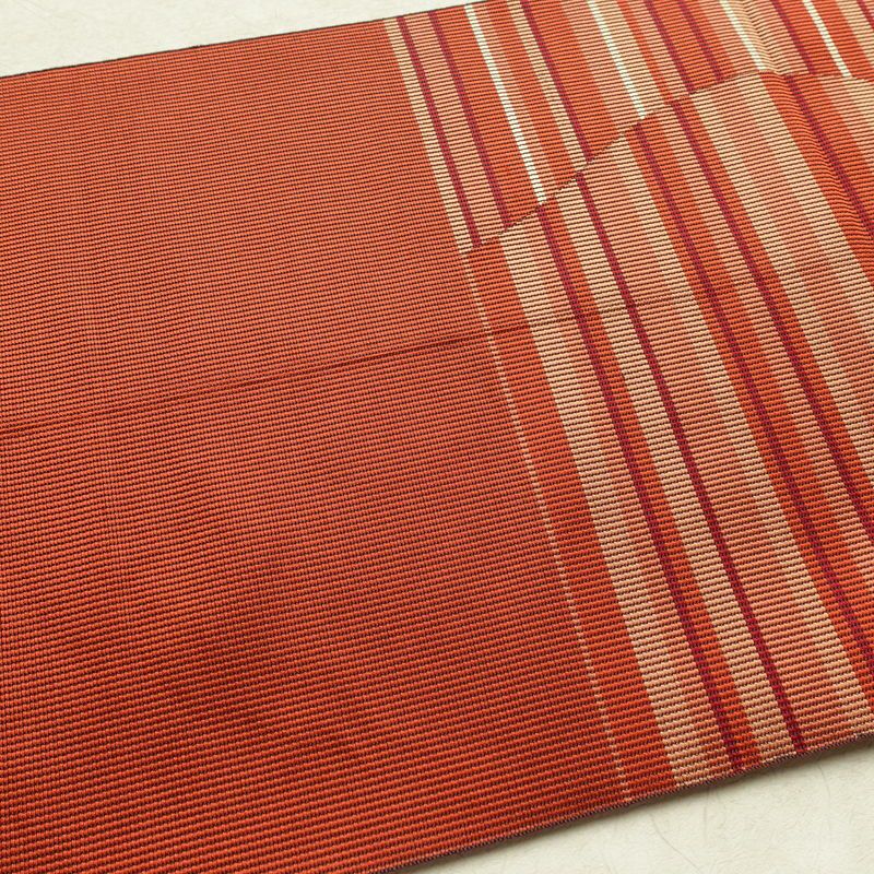 名古屋帯 六通柄 正絹 縞柄・線柄 松葉仕立て なごや帯 リサイクル帯 帯 モダン 茶_画像14