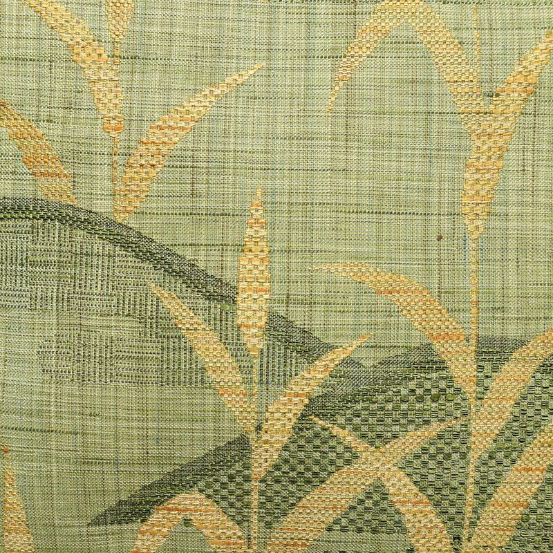 名古屋帯 六通柄 美品 正絹 木の葉・植物柄 通し仕立て なごや帯 リサイクル帯 帯 紬地 緑・うぐいす色_画像2