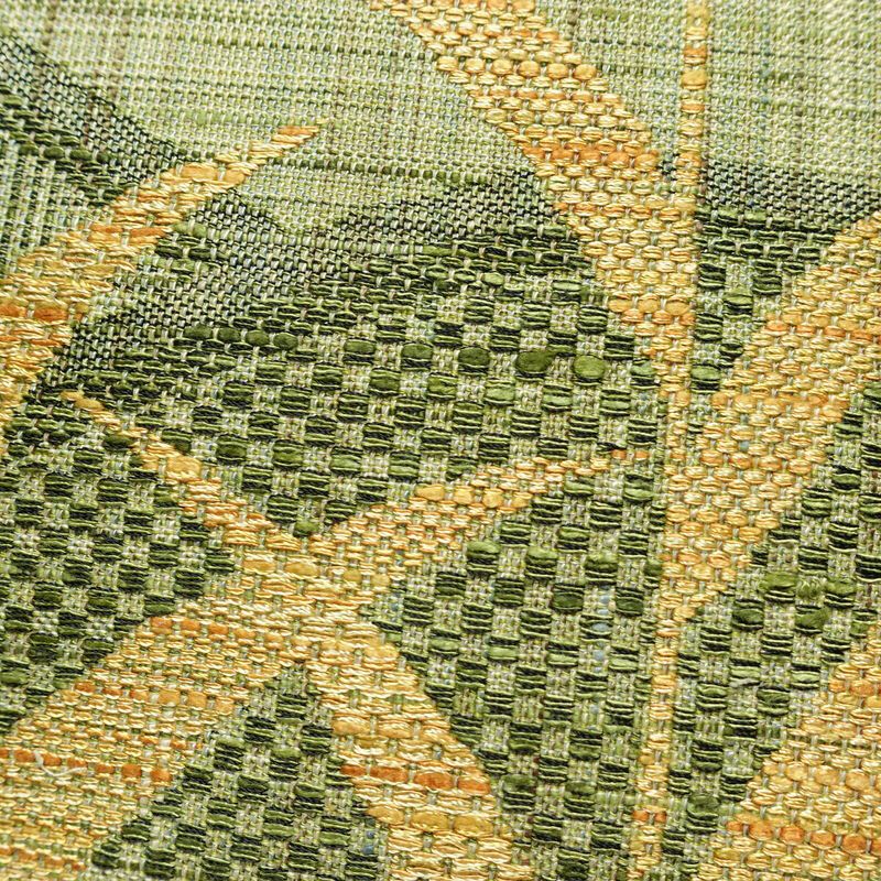 名古屋帯 六通柄 美品 正絹 木の葉・植物柄 通し仕立て なごや帯 リサイクル帯 帯 紬地 緑・うぐいす色_画像4