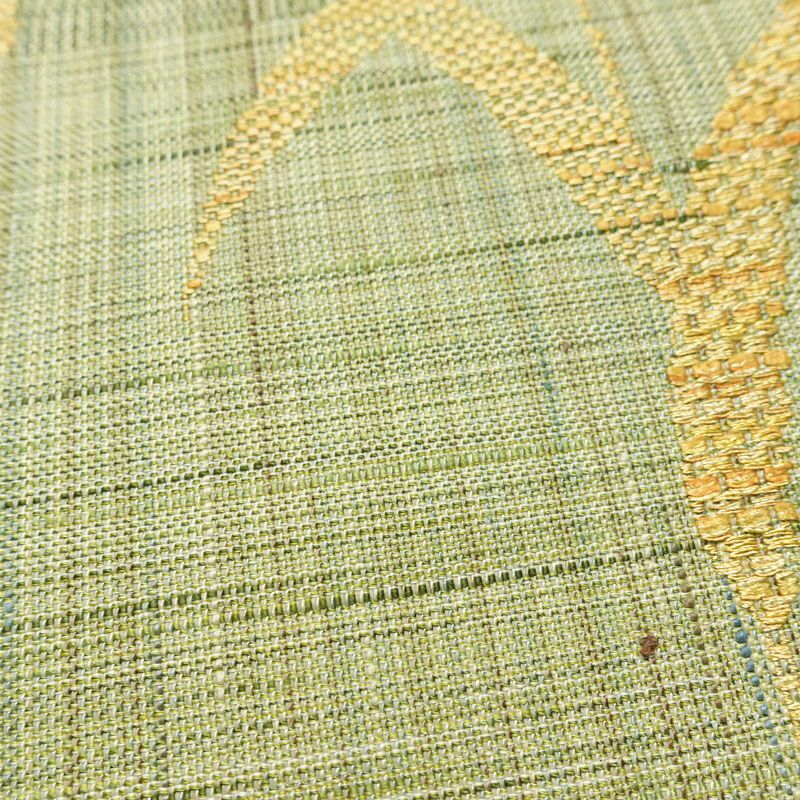 名古屋帯 六通柄 美品 正絹 木の葉・植物柄 通し仕立て なごや帯 リサイクル帯 帯 紬地 緑・うぐいす色_画像5