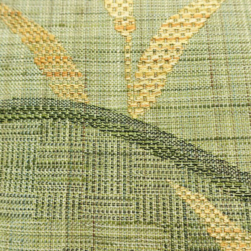 名古屋帯 六通柄 美品 正絹 木の葉・植物柄 通し仕立て なごや帯 リサイクル帯 帯 紬地 緑・うぐいす色_画像6