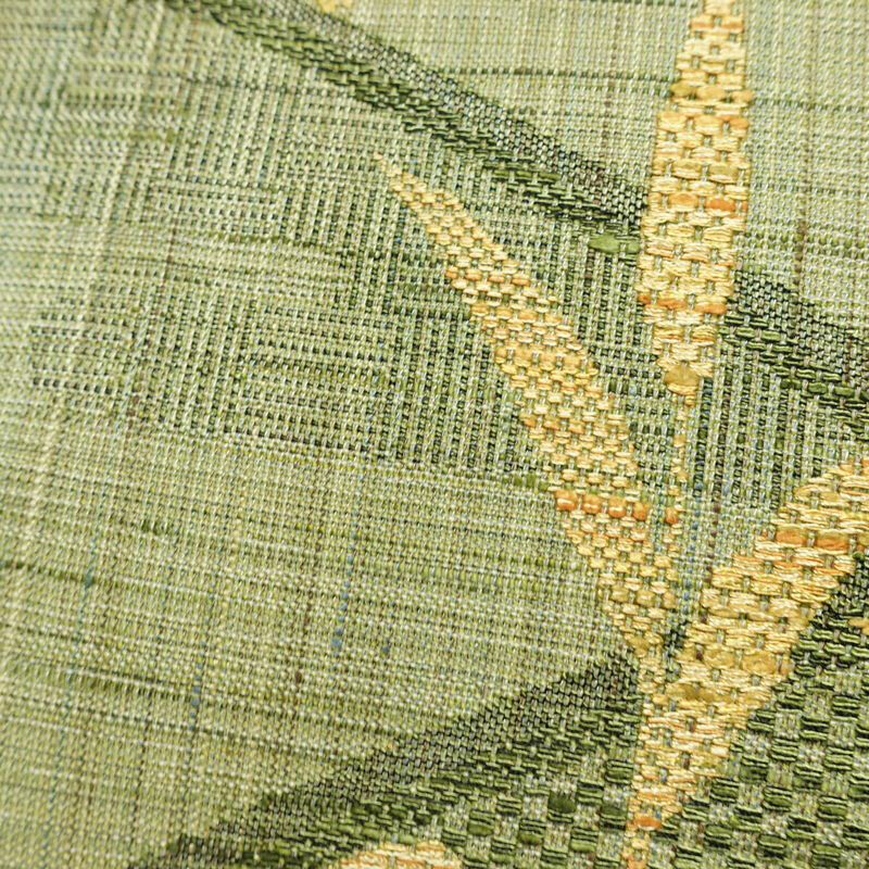 名古屋帯 六通柄 美品 正絹 木の葉・植物柄 通し仕立て なごや帯 リサイクル帯 帯 紬地 緑・うぐいす色_画像7