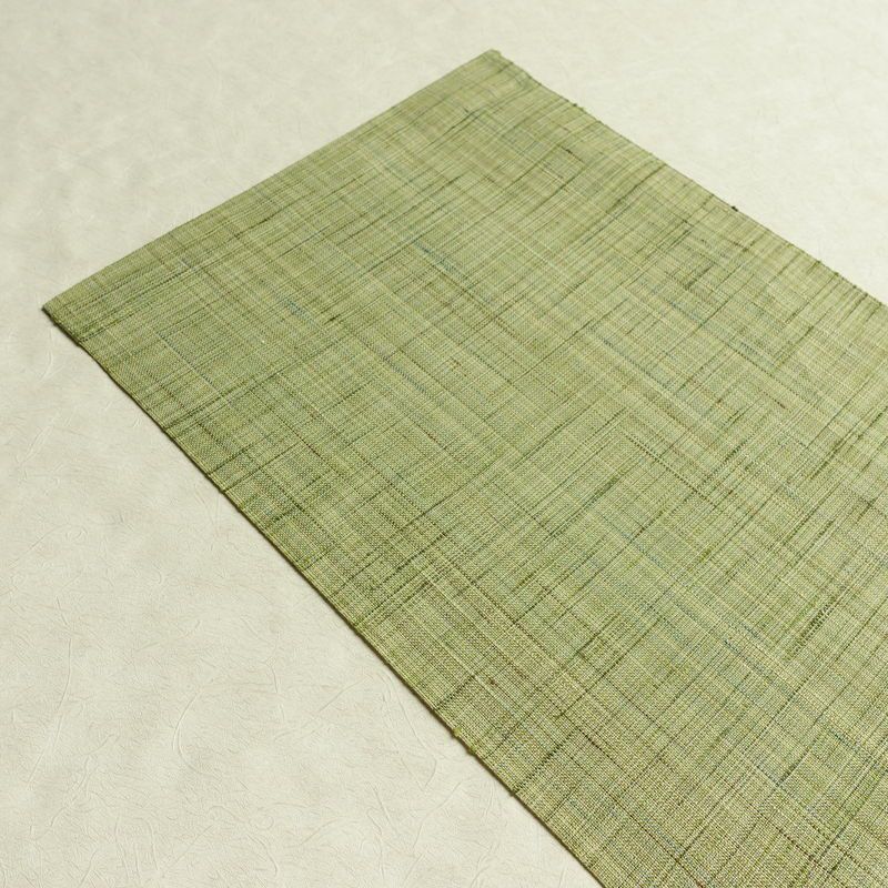 名古屋帯 六通柄 美品 正絹 木の葉・植物柄 通し仕立て なごや帯 リサイクル帯 帯 紬地 緑・うぐいす色_画像18