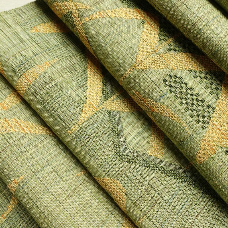 名古屋帯 六通柄 美品 正絹 木の葉・植物柄 通し仕立て なごや帯 リサイクル帯 帯 紬地 緑・うぐいす色_画像20