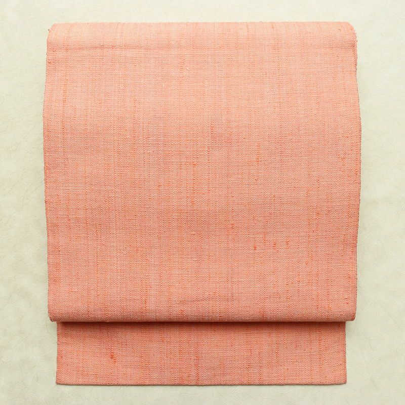 名古屋帯 全通柄 美品 正絹 無地 松葉仕立て なごや帯 リサイクル帯 帯 シンプル 紬地 ピンク_画像1