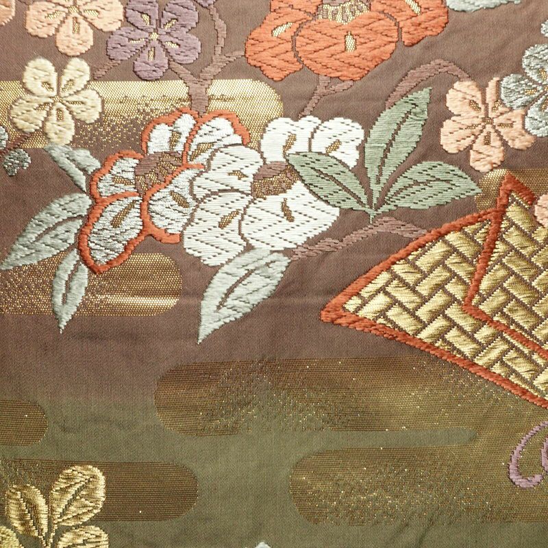 袋帯 六通柄 フォーマル用 正絹 花柄 リサイクル帯 帯 箔 入学式 卒業式 結婚式 七五三 お宮参り 菊 多色使い_画像2