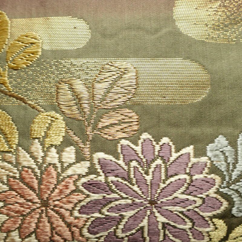 袋帯 六通柄 フォーマル用 正絹 花柄 リサイクル帯 帯 箔 入学式 卒業式 結婚式 七五三 お宮参り 菊 多色使い_画像6