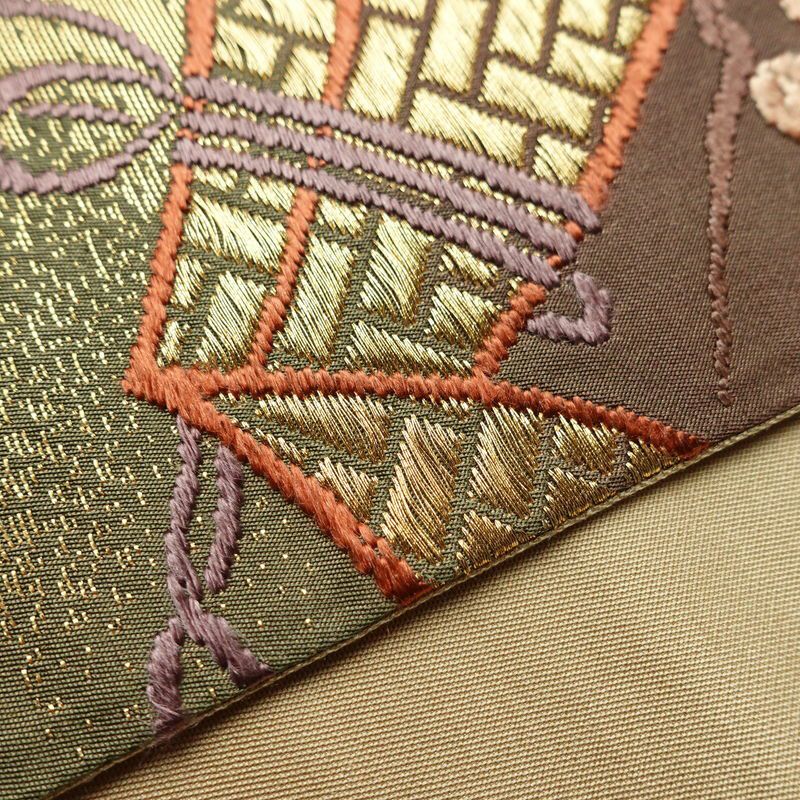 袋帯 六通柄 フォーマル用 正絹 花柄 リサイクル帯 帯 箔 入学式 卒業式 結婚式 七五三 お宮参り 菊 多色使い_画像12