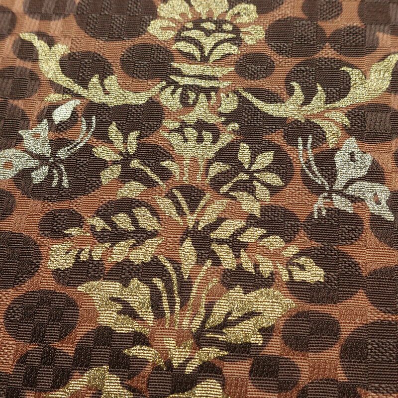 袋帯 六通柄 良品 フォーマル用 正絹 古典柄 リサイクル帯 帯 箔 パーティー モダン 茶_画像3