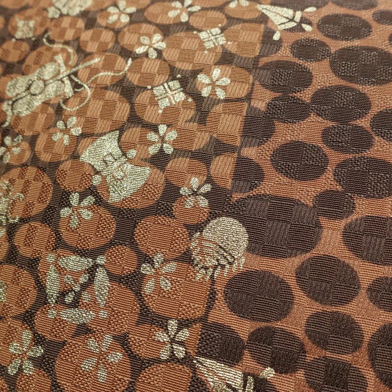 袋帯 六通柄 良品 フォーマル用 正絹 古典柄 リサイクル帯 帯 箔 パーティー モダン 茶_画像5