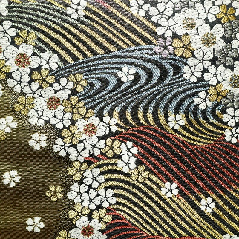 袋帯 六通柄 正絹 花柄 リサイクル帯 帯 引箔 結婚式 成人式 パーティー 華やか 桜 黒_画像2