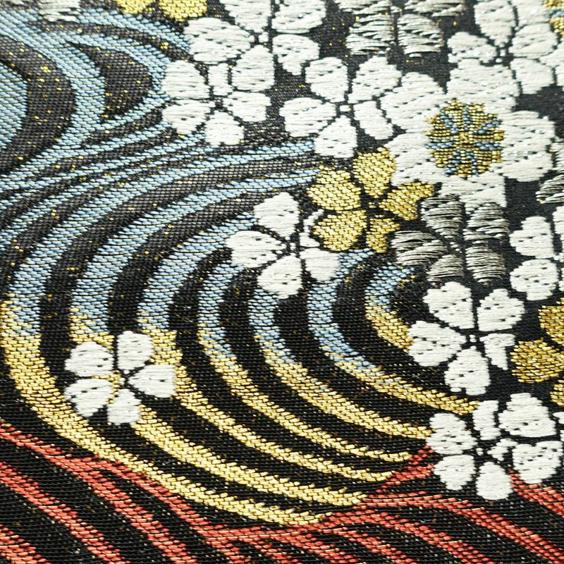 袋帯 六通柄 正絹 花柄 リサイクル帯 帯 引箔 結婚式 成人式 パーティー 華やか 桜 黒_画像3