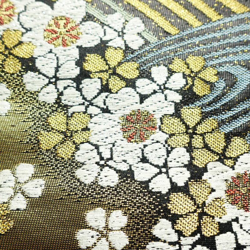 袋帯 六通柄 正絹 花柄 リサイクル帯 帯 引箔 結婚式 成人式 パーティー 華やか 桜 黒_画像5