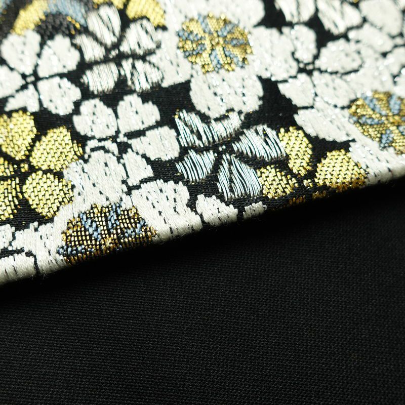 袋帯 六通柄 正絹 花柄 リサイクル帯 帯 引箔 結婚式 成人式 パーティー 華やか 桜 黒_画像11