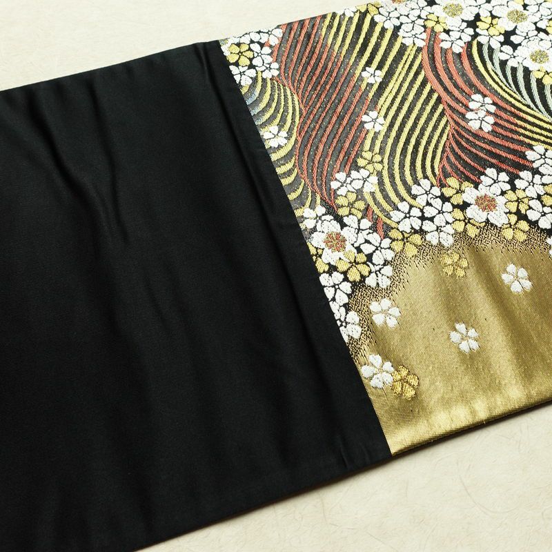 袋帯 六通柄 正絹 花柄 リサイクル帯 帯 引箔 結婚式 成人式 パーティー 華やか 桜 黒_画像15