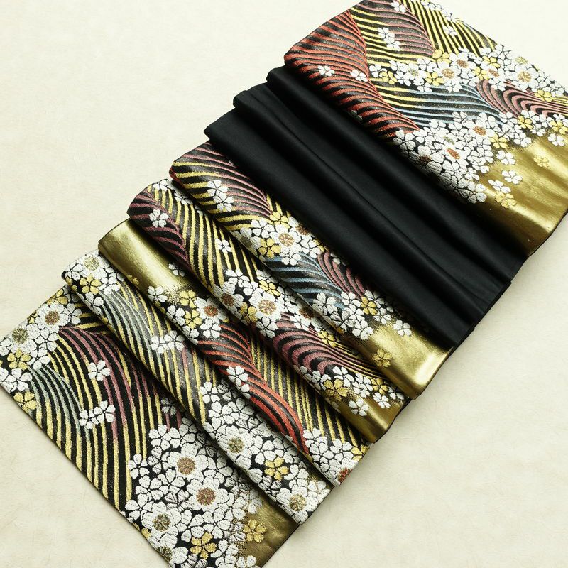 袋帯 六通柄 正絹 花柄 リサイクル帯 帯 引箔 結婚式 成人式 パーティー 華やか 桜 黒_画像17