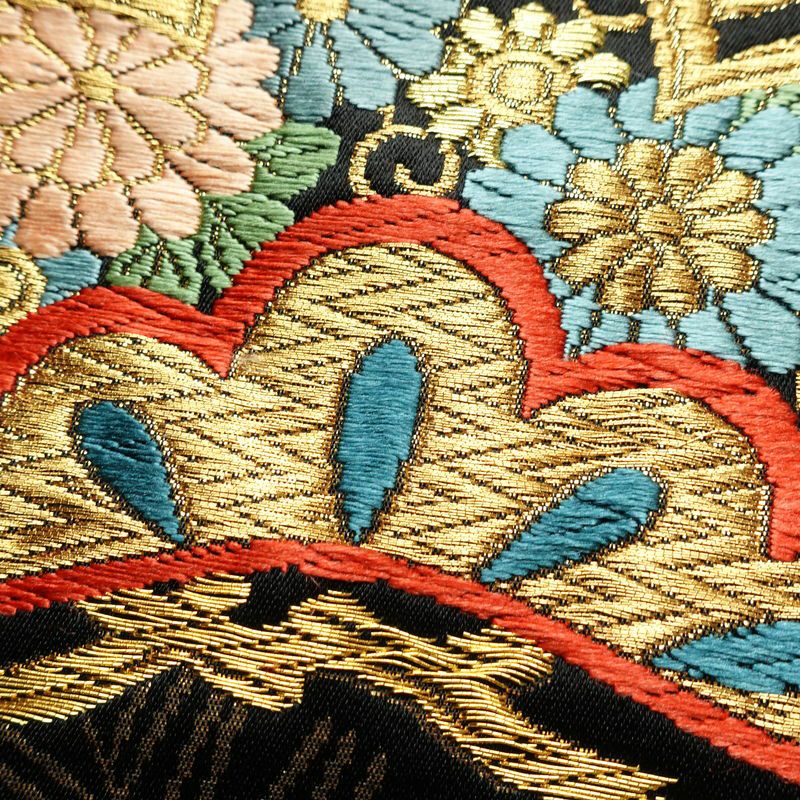 袋帯 六通柄 フォーマル用 正絹 古典柄 リサイクル帯 帯 引箔 金糸 結婚式 パーティー 華やか 松 黒_画像3