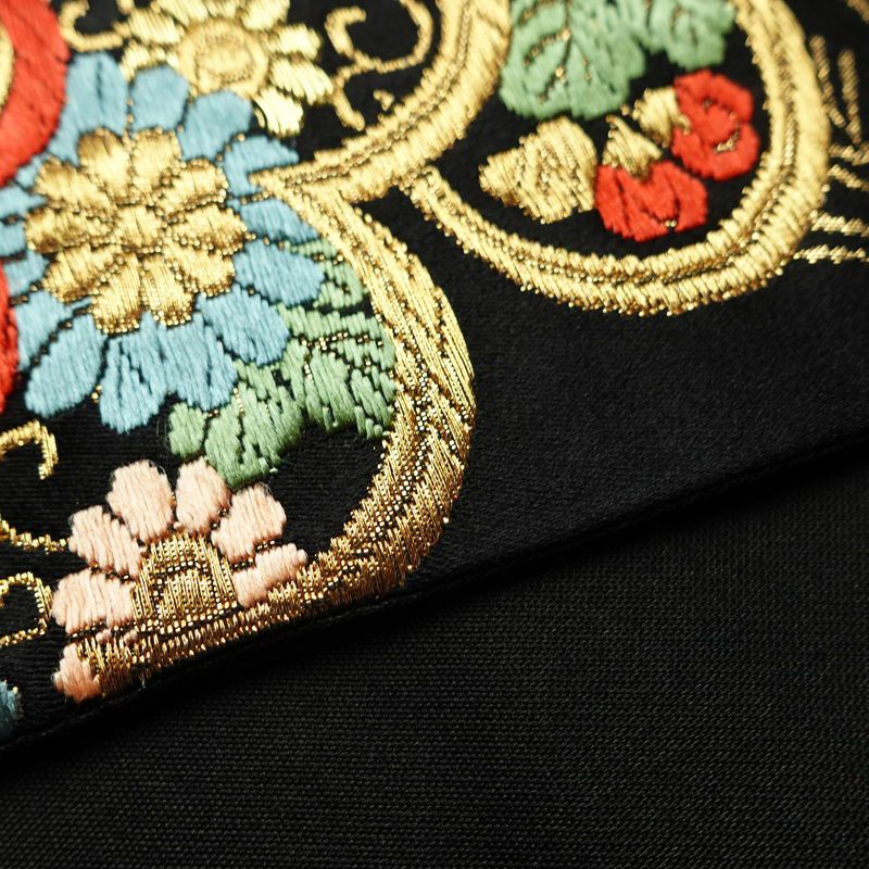 袋帯 六通柄 フォーマル用 正絹 古典柄 リサイクル帯 帯 引箔 金糸 結婚式 パーティー 華やか 松 黒_画像12
